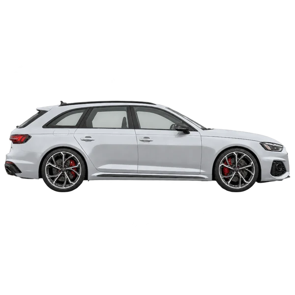 シルバーの2022 Audi RS4 Avant（側面（右向き）ビュー）