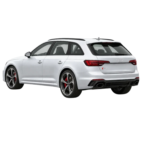 2017 Audi RS4 in Silber, Ansicht: Dreiviertelansicht von hinten (nach links gerichtet)