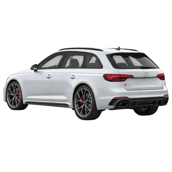 2018 Audi RS4 in Silber, Ansicht: Dreiviertelansicht von hinten (nach links gerichtet)