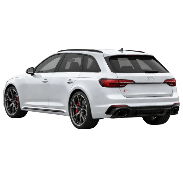 2019 Audi RS4 in Silber, Ansicht: Dreiviertelansicht von hinten (nach links gerichtet)