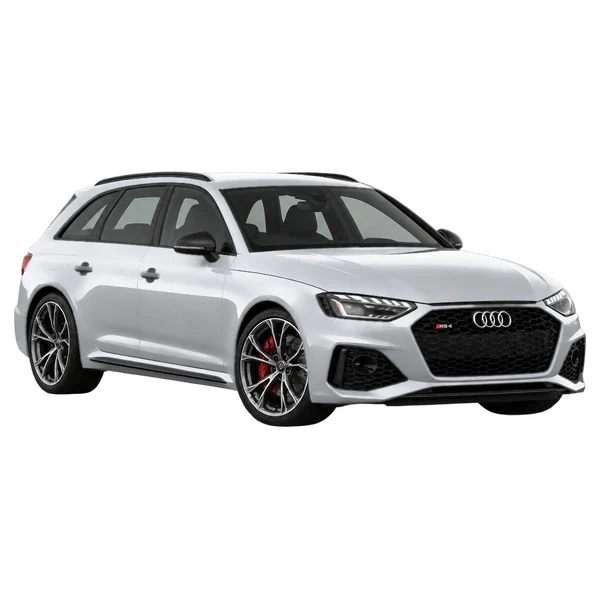 2020 Audi RS4 in Silber, Ansicht: Dreiviertelansicht vorne (nach links gerichtet)