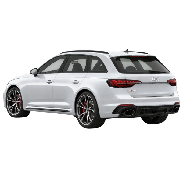 2020 Audi RS4 in Silber, Ansicht: Dreiviertelansicht von hinten (nach links gerichtet)