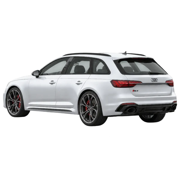 2021 Audi RS4 in Silber, Ansicht: Dreiviertelansicht von hinten (nach links gerichtet)