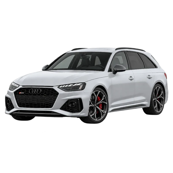 2023 Audi RS4 in Silber, Ansicht: Dreiviertelansicht vorne (nach links gerichtet)