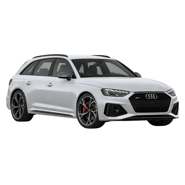 2024 Audi RS4 in Silber, Ansicht: Dreiviertelansicht vorne (nach links gerichtet)