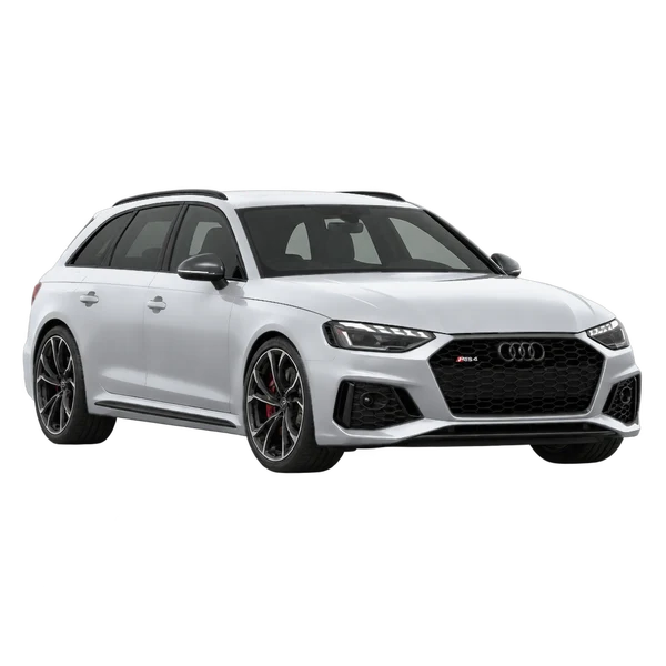 2025 Audi RS4 in Silber, Ansicht: Dreiviertelansicht vorne (nach links gerichtet)