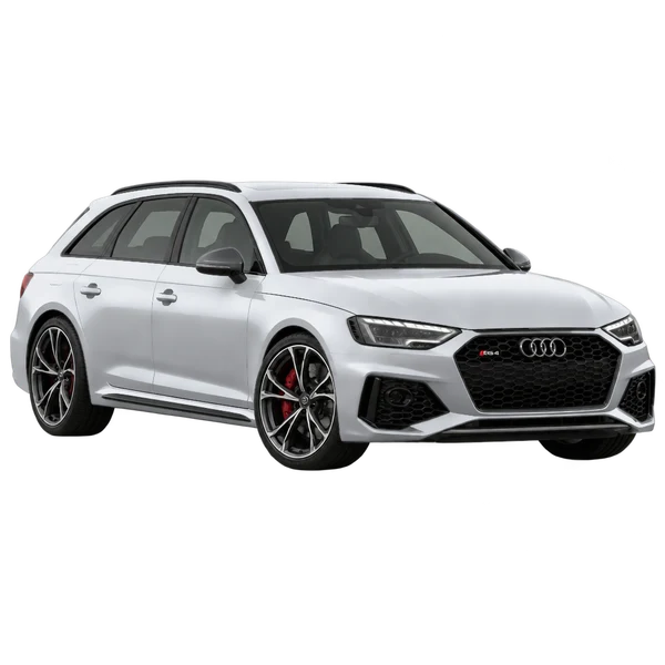 2026 Audi RS4 in Silber, Ansicht: Dreiviertelansicht vorne (nach links gerichtet)