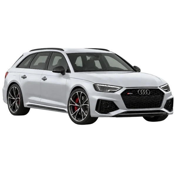 2026 Audi RS4 in Silber, Ansicht: Dreiviertelansicht vorne (nach rechts)