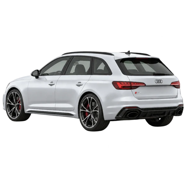2026 Audi RS4 in Silber, Ansicht: Dreiviertelansicht von hinten (nach links gerichtet)