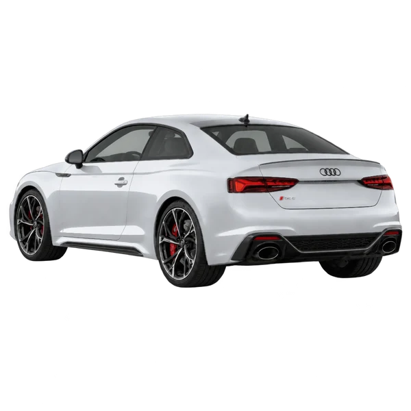 2021 Audi RS5 in Silber, Ansicht: Dreiviertelansicht von hinten (nach links gerichtet)