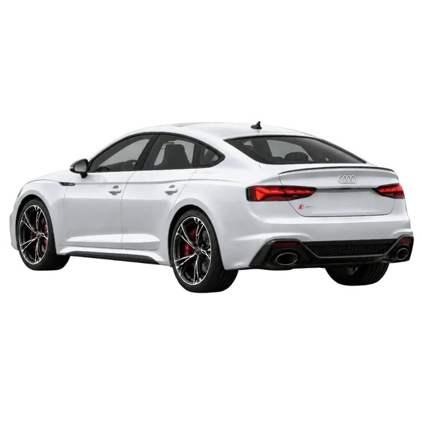2022 Audi RS5 in Silber, Ansicht: Dreiviertelansicht von hinten (nach links gerichtet)