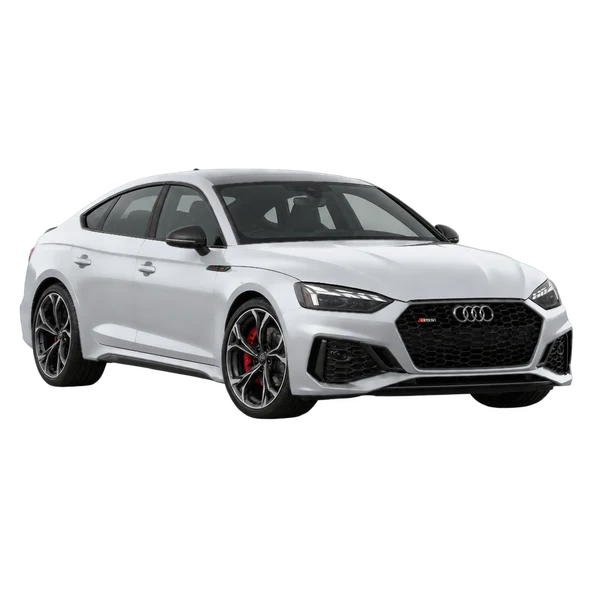 2023 Audi RS5 in Silber, Ansicht: Dreiviertelansicht vorne (nach links gerichtet)