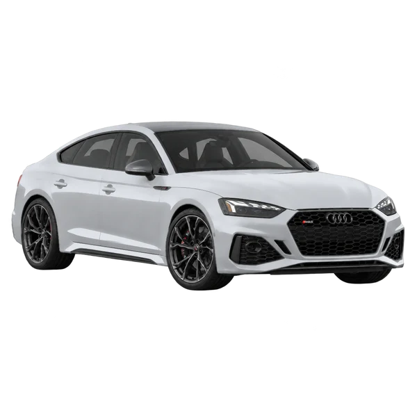 2024 Audi RS5 in Silber, Ansicht: Dreiviertelansicht vorne (nach links gerichtet)