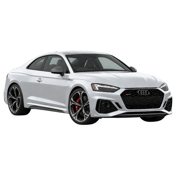 2025 Audi RS5 in Silber, Ansicht: Dreiviertelansicht vorne (nach rechts)