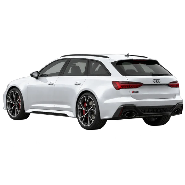 2021 Audi RS6 in Silber, Ansicht: Dreiviertelansicht von hinten (nach links gerichtet)