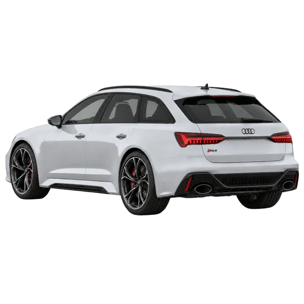 2022 Audi RS6 in Silber, Ansicht: Dreiviertelansicht von hinten (nach links gerichtet)