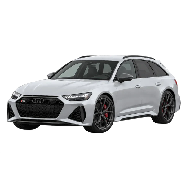 2024 Audi RS6 in Silber, Ansicht: Dreiviertelansicht vorne (nach links gerichtet)