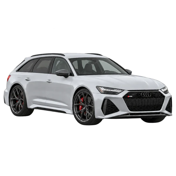 2024 Audi RS6 in Silber, Ansicht: Dreiviertelansicht vorne (nach rechts)