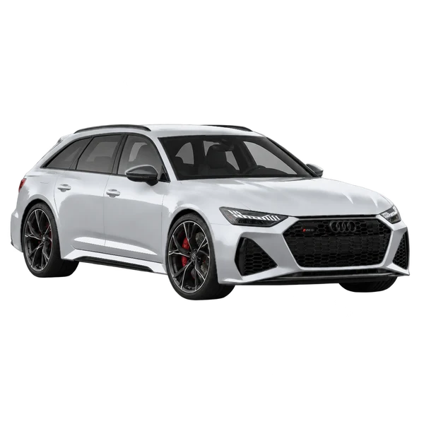 2025 Audi RS6 in Silber, Ansicht: Dreiviertelansicht vorne (nach links gerichtet)