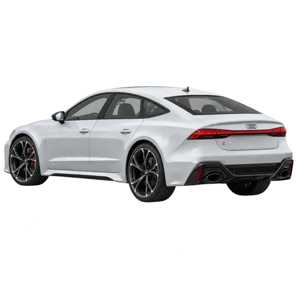 2020 Audi RS7 in Silber, Ansicht: Dreiviertelansicht von hinten (nach links gerichtet)