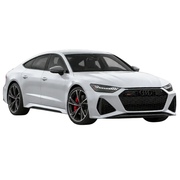 2021 Audi RS7 in Silber, Ansicht: Dreiviertelansicht vorne (nach links gerichtet)