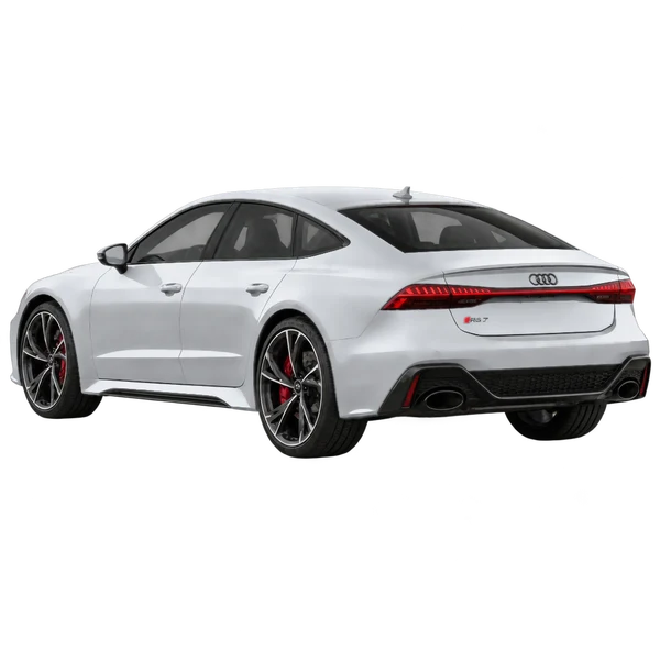 2021 Audi RS7 in Silber, Ansicht: Dreiviertelansicht von hinten (nach links gerichtet)