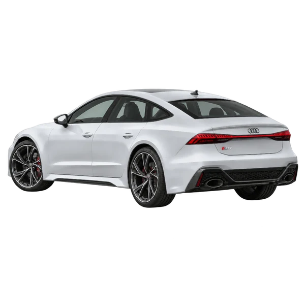 2022 Audi RS7 in Silber, Ansicht: Dreiviertelansicht von hinten (nach links gerichtet)