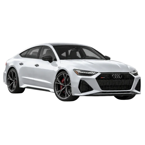 2023 Audi RS7 in Silber, Ansicht: Dreiviertelansicht vorne (nach links gerichtet)
