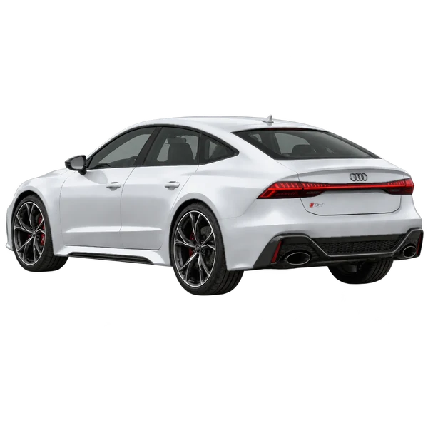 2024 Audi RS7 in Silber, Ansicht: Dreiviertelansicht von hinten (nach links gerichtet)