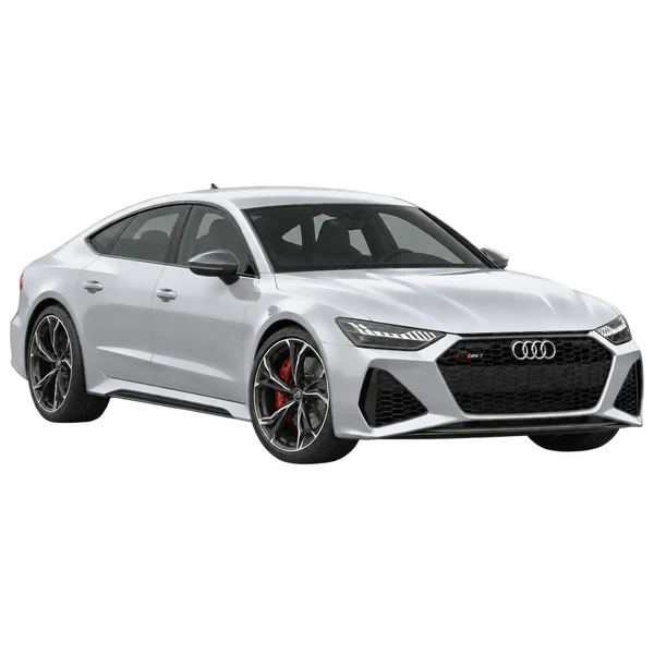 2026 Audi RS7 in Silber, Ansicht: Dreiviertelansicht vorne (nach links gerichtet)