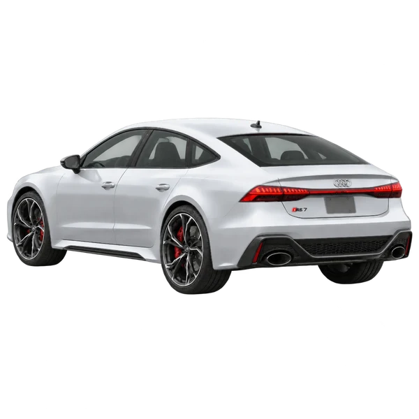 2026 Audi RS7 in Silber, Ansicht: Dreiviertelansicht von hinten (nach links gerichtet)