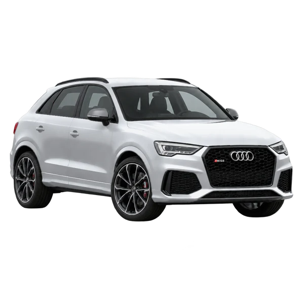 Audi RSQ3 2019 باللون فضي، منظر منظر أمامي بزاوية ثلاثة أرباع (متجه لليسار)