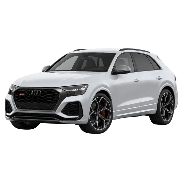 Audi RSQ8 2022 prata, vista dianteira em três quartos (voltada para a esquerda)