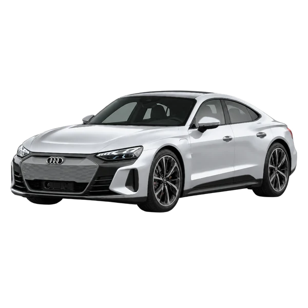 Audi S e-tron GT 2025 prata, vista dianteira em três quartos (voltada para a esquerda)