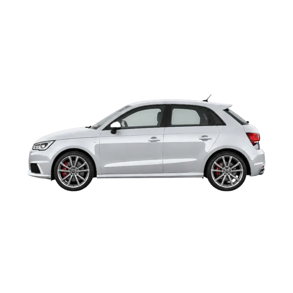 Audi S1 Sportback 2014 باللون فضي، منظر جانبي (متجه إلى اليسار)