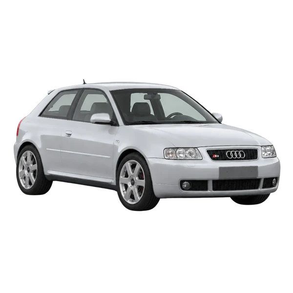 Audi S3 2001 باللون فضي، منظر منظر أمامي بزاوية ثلاثة أرباع (متجه لليسار)