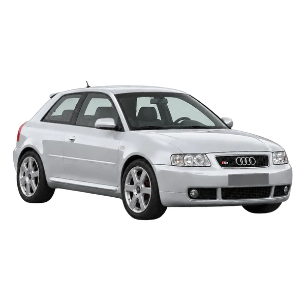 Audi S3 2001 باللون فضي، منظر زاوية ثلاثة أرباع أمامية (باتجاه اليمين)