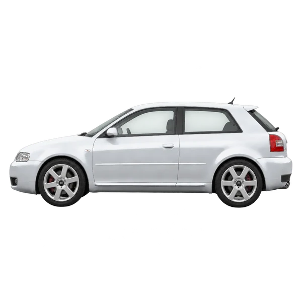 Audi S3 2001 باللون فضي، منظر جانبي (متجه إلى اليسار)