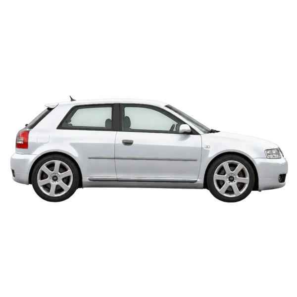 Audi S3 2001 باللون فضي، منظر منظر جانبي (باتجاه اليمين)