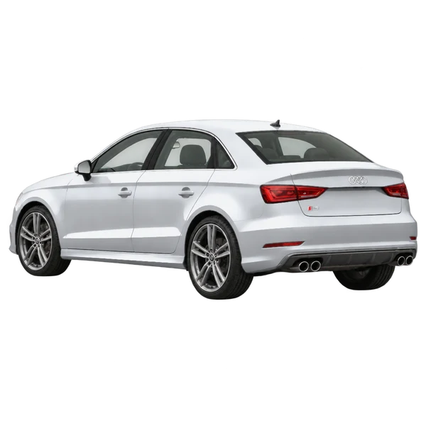 Audi S3 2018 باللون فضي، منظر ثلاثة أرباع خلفي (باتجاه اليسار)