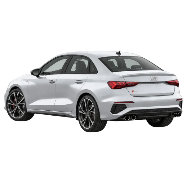 Audi S3 2021 باللون فضي، منظر ثلاثة أرباع خلفي (باتجاه اليسار)