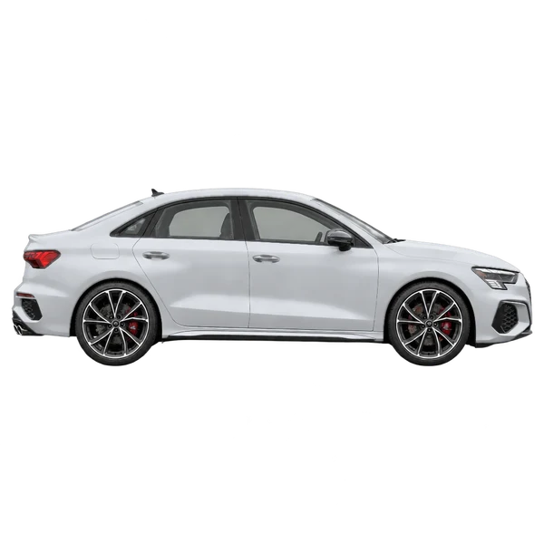 Audi S3 2026 en plateado, vista lateral (hacia la derecha)