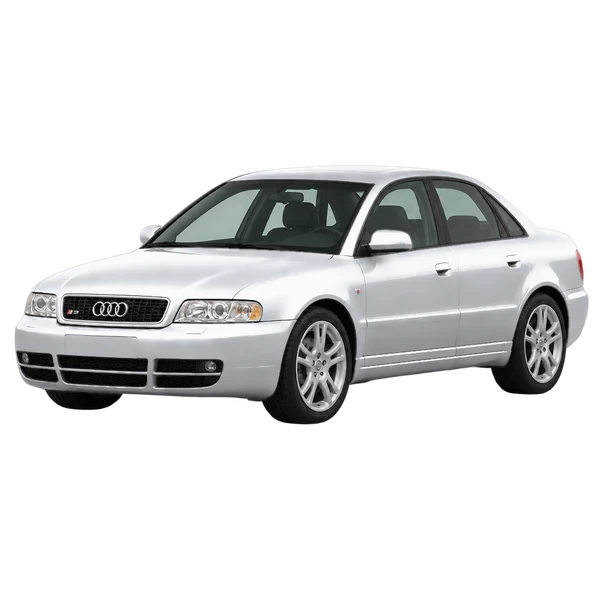 Audi S4 2000 argent, vue trois-quarts avant (orienté vers la gauche)