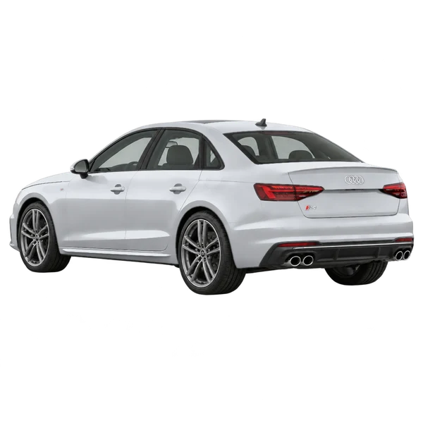 Audi S4 2021 باللون فضي، منظر ثلاثة أرباع خلفي (باتجاه اليسار)