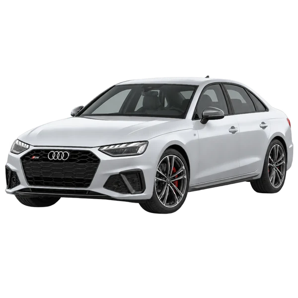 2026 Audi S4 in Silber, Ansicht: Dreiviertelansicht vorne (nach links gerichtet)