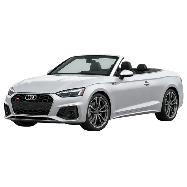 Audi S5 Cabriolet 2025 prata, vista dianteira em três quartos (voltada para a esquerda)