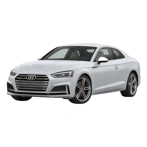 Audi S5 2018 باللون فضي، منظر منظر أمامي بزاوية ثلاثة أرباع (متجه لليسار)