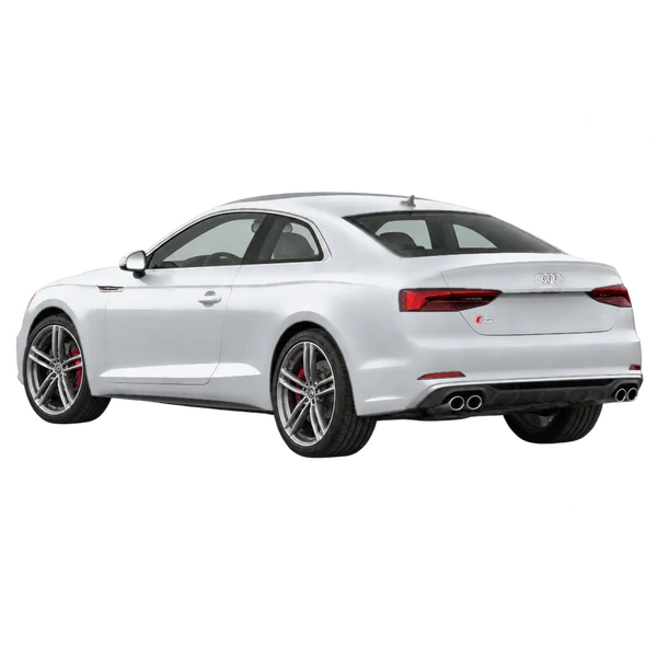 Audi S5 2018 باللون فضي، منظر ثلاثة أرباع خلفي (باتجاه اليسار)