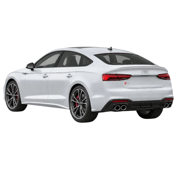 Audi S5 2024 باللون فضي، منظر ثلاثة أرباع خلفي (باتجاه اليسار)