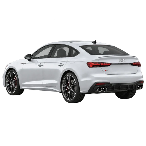 Audi S5 2026 باللون فضي، منظر ثلاثة أرباع خلفي (باتجاه اليسار)